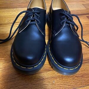 Dr. Martens Black Leather Oxfords with Yellow Stitching